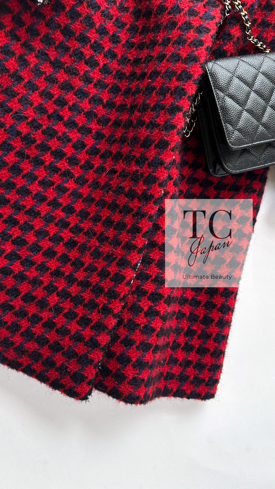 CHANEL 17A Red Black Double Wool Tweed Coat 36 シャネル レッド ブラック ダブル ウール ツイード コート 即発
