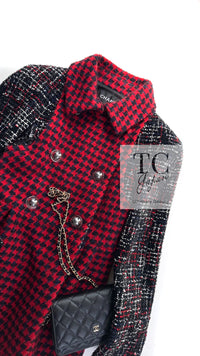 CHANEL 17A Red Black Double Wool Tweed Coat 36 シャネル レッド ブラック ダブル ウール ツイード コート 即発