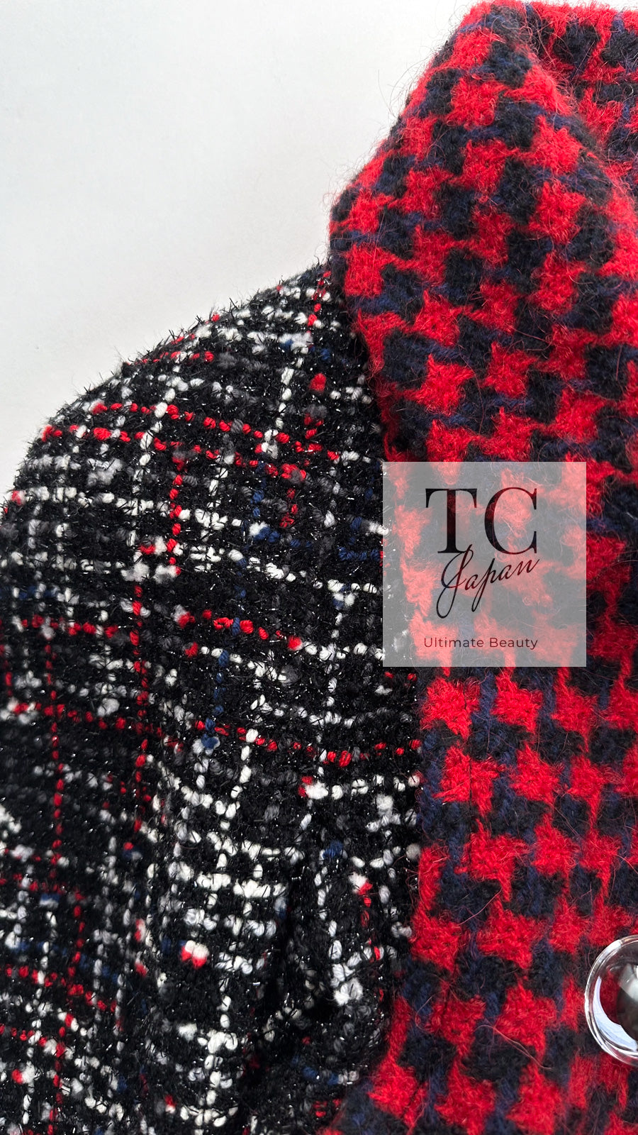 CHANEL 17A Red Black Double Wool Tweed Coat 36 シャネル レッド ブラック ダブル ウール ツイード コート 即発