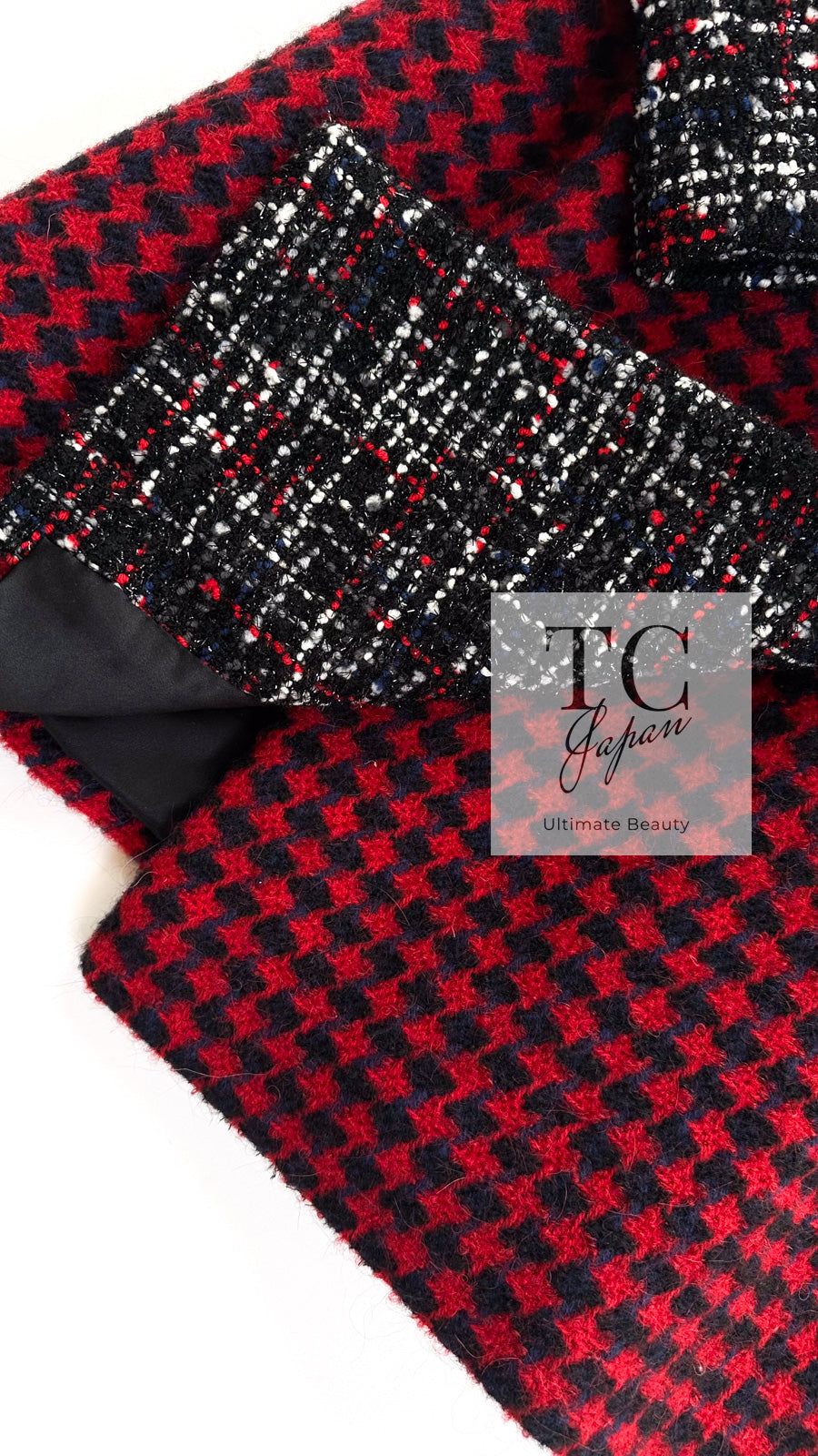 CHANEL 17A Red Black Double Wool Tweed Coat 36 シャネル レッド ブラック ダブル ウール ツイード コート 即発