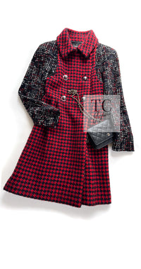 CHANEL 17A Red Black Double Wool Tweed Coat 36 シャネル レッド ブラック ダブル ウール ツイード コート 即発