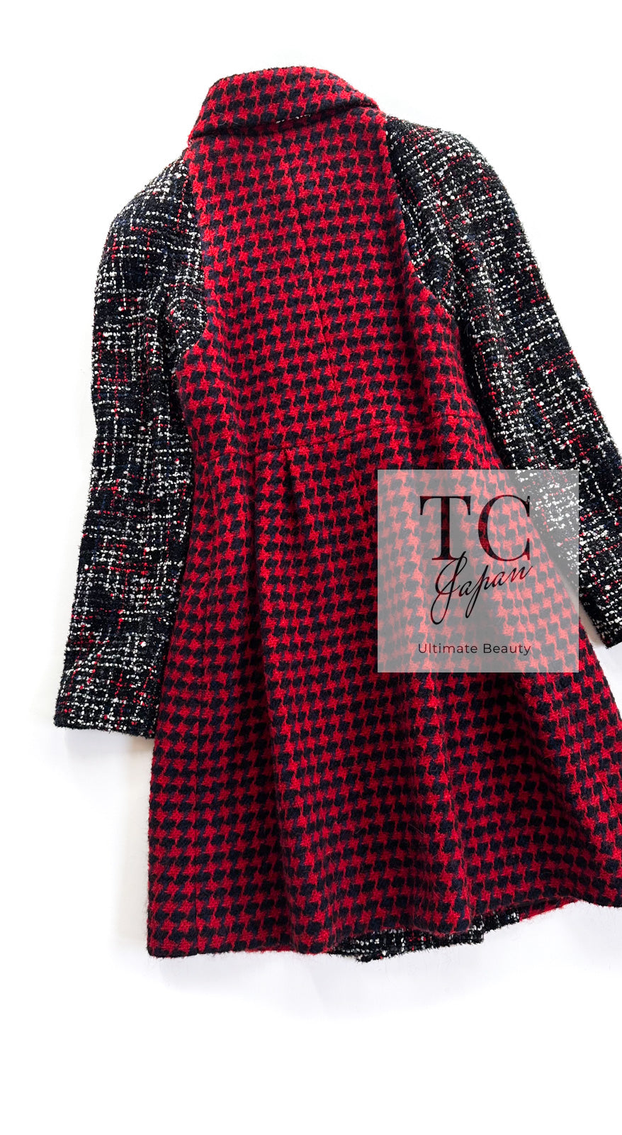 CHANEL 17A Red Black Double Wool Tweed Coat 36 シャネル レッド ブラック ダブル ウール ツイード コート 即発