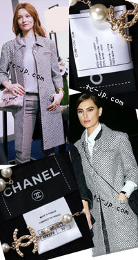 CHANEL 16S Olive Navy White Striped Cotton Wool Tweed Coat 34 シャネル オリーブ ネイビー ホワイト ストライプ コットン ウール ツイード コート 即発