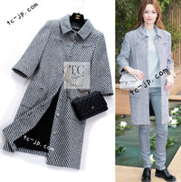 CHANEL 16S Olive Navy White Striped Cotton Wool Tweed Coat 34 シャネル オリーブ ネイビー ホワイト ストライプ コットン ウール ツイード コート 即発