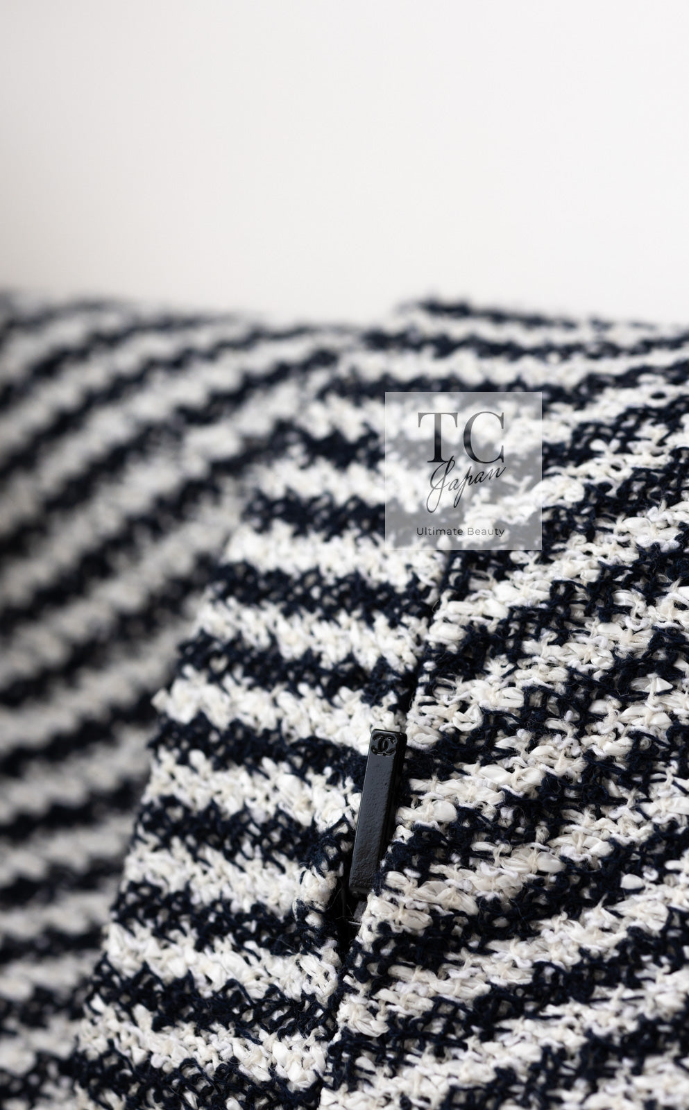 CHANEL 16S Olive Navy White Striped Cotton Wool Tweed Coat 34 シャネル オリーブ ネイビー ホワイト ストライプ コットン ウール ツイード コート 即発