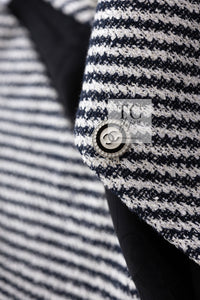 CHANEL 16S Olive Navy White Striped Cotton Wool Tweed Coat 34 シャネル オリーブ ネイビー ホワイト ストライプ コットン ウール ツイード コート 即発