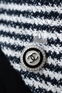 CHANEL 16S Olive Navy White Striped Cotton Wool Tweed Coat 34 シャネル オリーブ ネイビー ホワイト ストライプ コットン ウール ツイード コート 即発