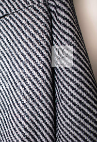 CHANEL 16S Olive Navy White Striped Cotton Wool Tweed Coat 34 シャネル オリーブ ネイビー ホワイト ストライプ コットン ウール ツイード コート 即発