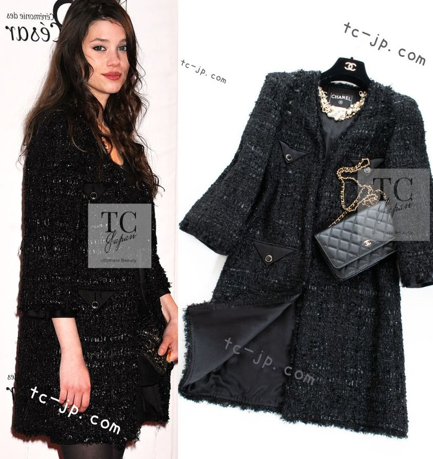 CHANEL 07A Black Tweed Cardigan Coat 38 シャネル ブラック ツイード カーディガン コート 即発