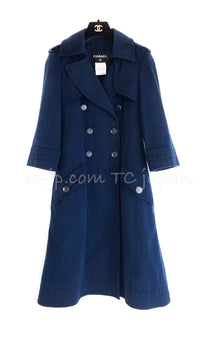 CHANEL 13S Laura Bailey Navy Cotton Trench Coat 36 38 シャネル ネイビー コットン ギャバジン トレンチ コート 即発