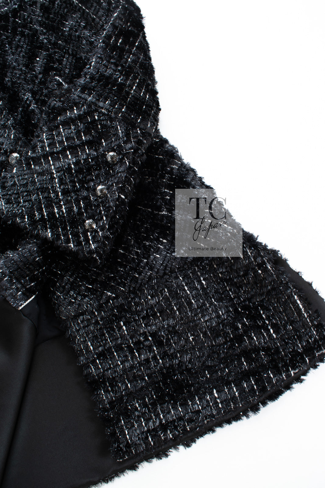 CHANEL 13A Black Metallic Tweed Coat 42 シャネル ブラック メタリック ツイード コート 即発