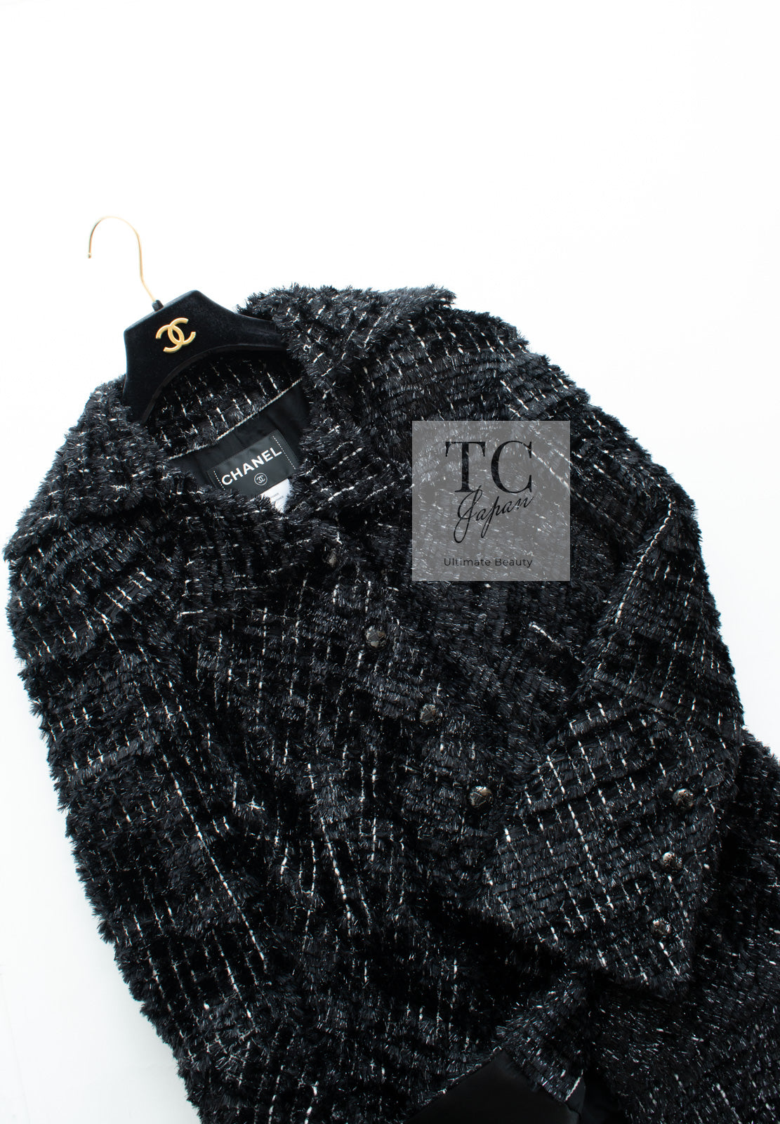 CHANEL 13A Black Metallic Tweed Coat 42 シャネル ブラック メタリック ツイード コート 即発