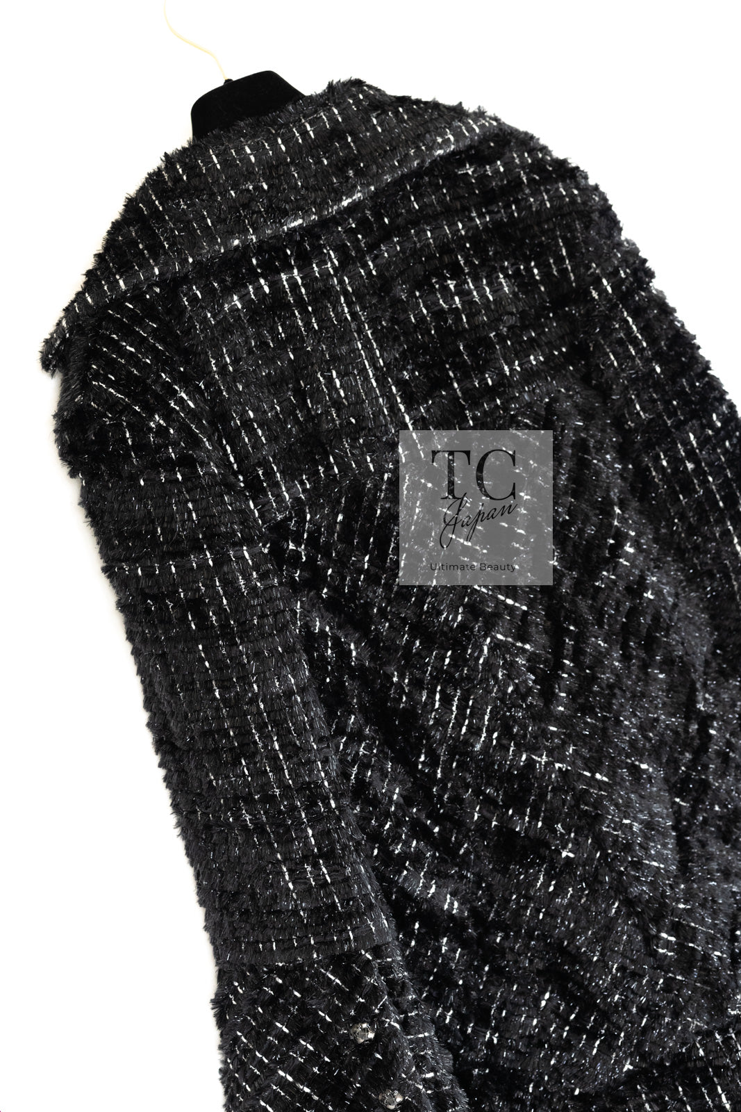 CHANEL 13A Black Metallic Tweed Coat 42 シャネル ブラック メタリック ツイード コート 即発