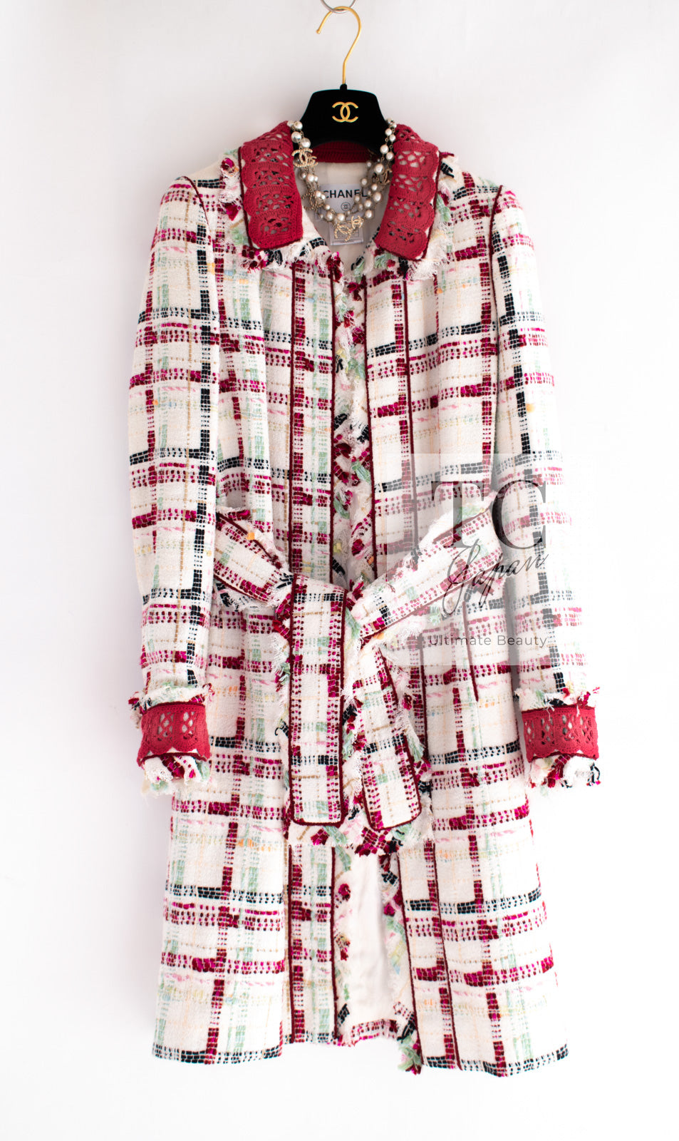 CHANEL 04S Ivory Red Mix Tweed Coat 36 シャネル アイボリー レッド ミックス ツイード コート 即発