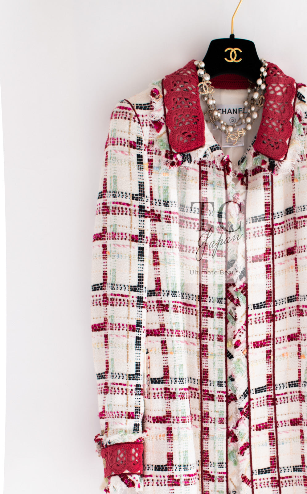 CHANEL 04S Ivory Red Mix Tweed Coat 36 シャネル アイボリー レッド ミックス ツイード コート 即発