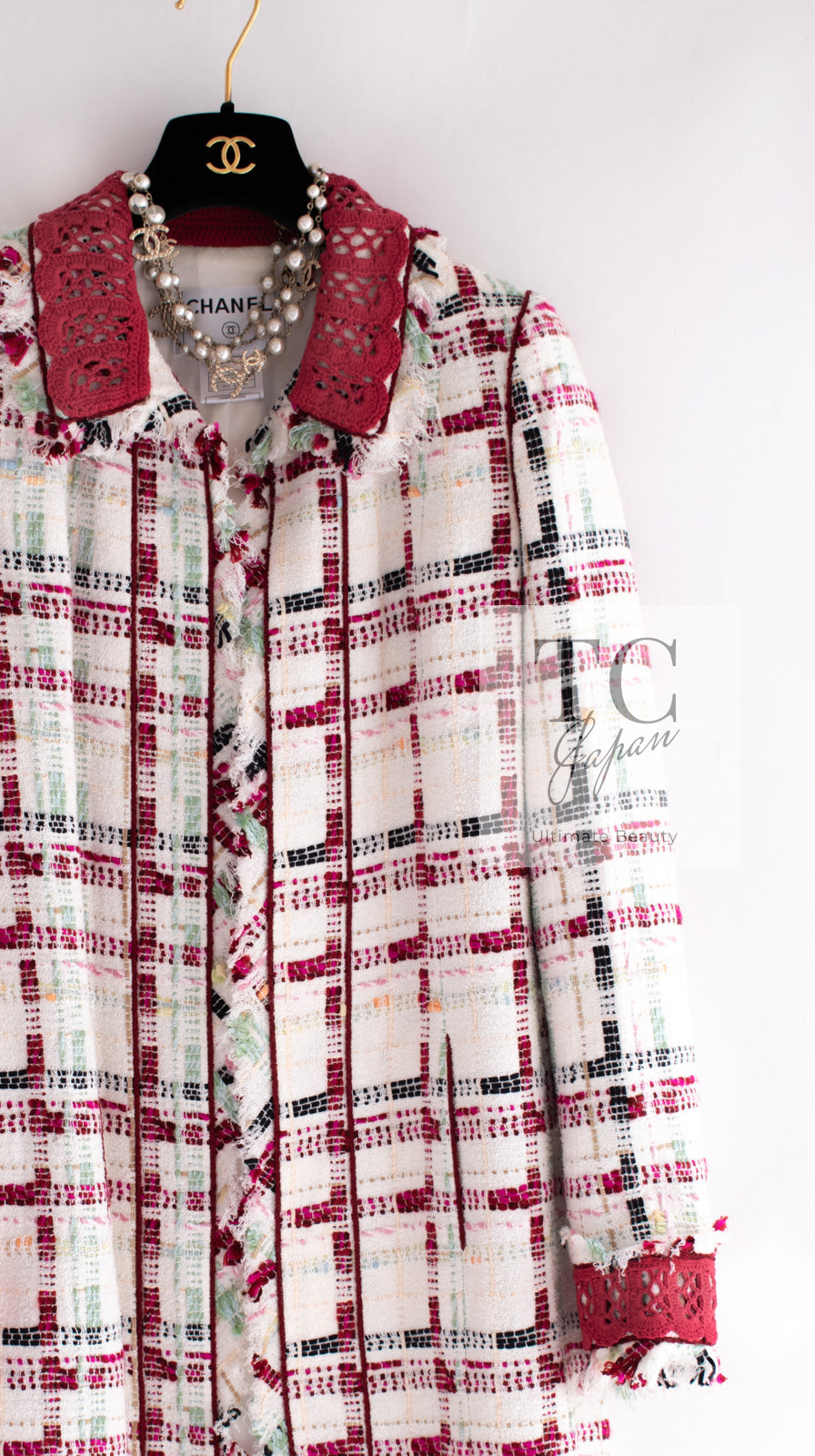 CHANEL 04S Ivory Red Mix Tweed Coat 36 シャネル アイボリー レッド ミックス ツイード コート 即発