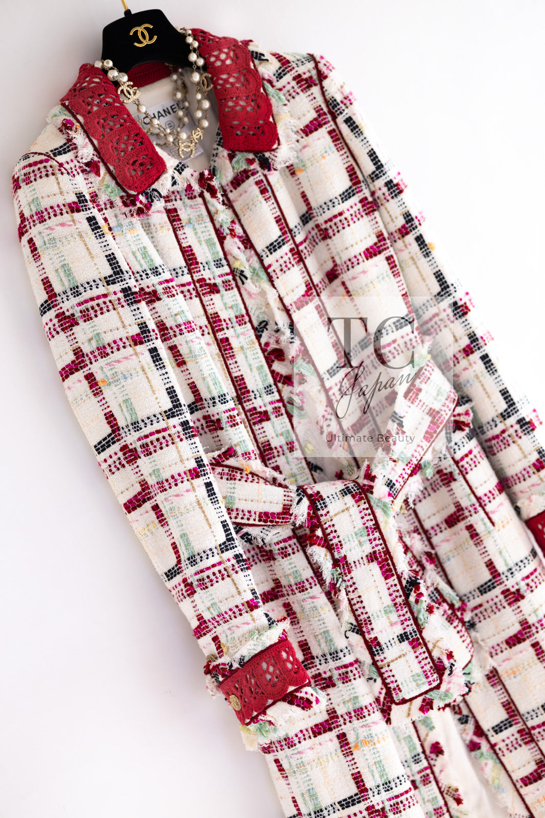 CHANEL 04S Ivory Red Mix Tweed Coat 36 シャネル アイボリー レッド ミックス ツイード コート 即発