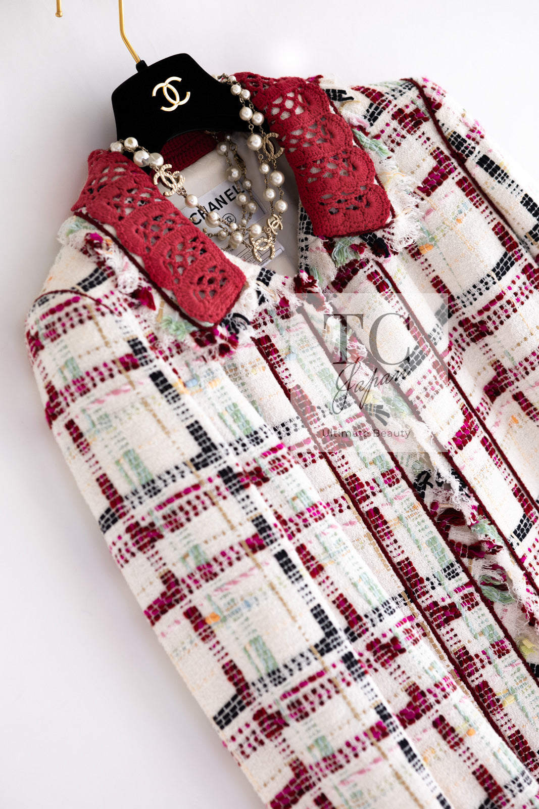 CHANEL 04S Ivory Red Mix Tweed Coat 36 シャネル アイボリー レッド ミックス ツイード コート 即発