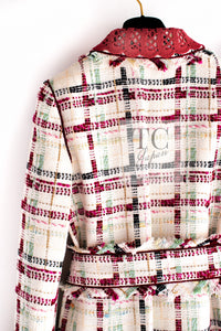 CHANEL 04S Ivory Red Mix Tweed Coat 36 シャネル アイボリー レッド ミックス ツイード コート 即発