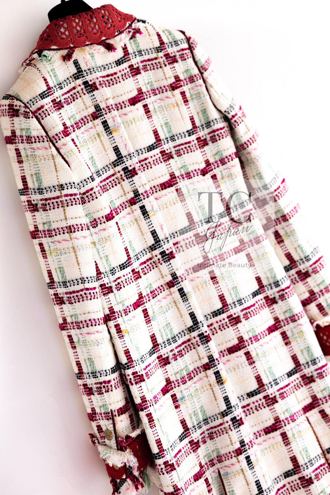 CHANEL 04S Ivory Red Mix Tweed Coat 36 シャネル アイボリー レッド ミックス ツイード コート 即発