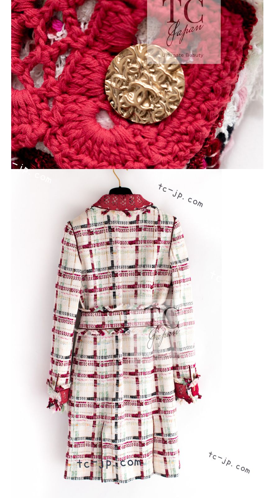 CHANEL 04S Ivory Red Mix Tweed Coat 36 シャネル アイボリー レッド ミックス ツイード コート 即発