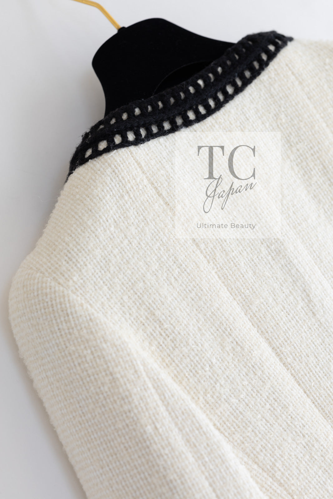 CHANEL 00A Ivory Black Trim Tweed Dress Coat with Belt 34 シャネル アイボリー ブラック トリム ベルト付 ワンピース コート 即発
