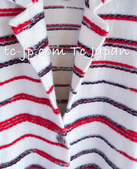 CHANEL 20S Ivory Red Striped Cashmere Knit Jacket Cardigan 34 36 シャネル アイボリー レッド ボーダー カシミア ニット ジャケット カーディガン 即発