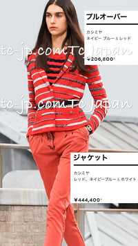 CHANEL 20S Ivory Red Striped Cashmere Knit Jacket Cardigan 34 36 シャネル アイボリー レッド ボーダー カシミア ニット ジャケット カーディガン 即発