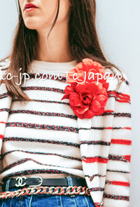 CHANEL 20S Ivory Red Striped Cashmere Knit Jacket Cardigan 34 36 シャネル アイボリー レッド ボーダー カシミア ニット ジャケット カーディガン 即発