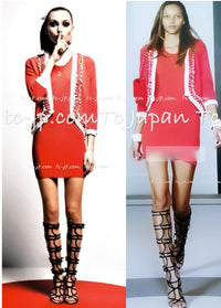 CHANEL 10S Red Pearl Trimming Cashmere 100% Knit Cardigan 38 40 シャネル レッド 豪華 パールトリミング カシミア100% ニット カーディガン 即発