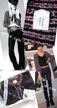 CHANEL 12S Pink Black Chain Cotton Knit Cardigan 36 38 シャネル ピンク ブラック チェーン コットン ニット カーディガン 即発