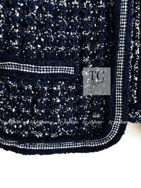 CHANEL 12S Navy Black Chain Cotton Knit Cardigan 36 シャネル ネイビー ブラック チェーン コットン ニット カーディガン 即発