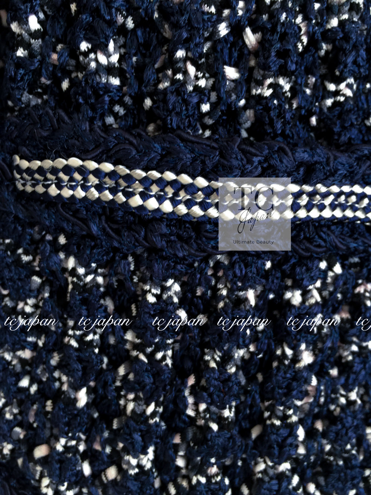 CHANEL 12S Navy Black Chain Cotton Knit Cardigan 36 シャネル ネイビー ブラック チェーン コットン ニット カーディガン 即発