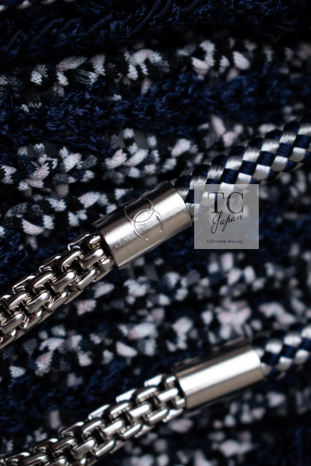 CHANEL 12S Navy Black Chain Cotton Knit Cardigan 36 シャネル ネイビー ブラック チェーン コットン ニット カーディガン 即発