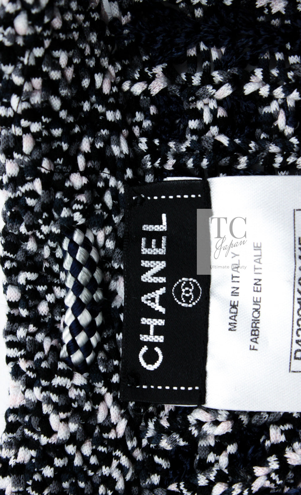 CHANEL 12S Navy Black Chain Cotton Knit Cardigan 36 シャネル ネイビー ブラック チェーン コットン ニット カーディガン 即発