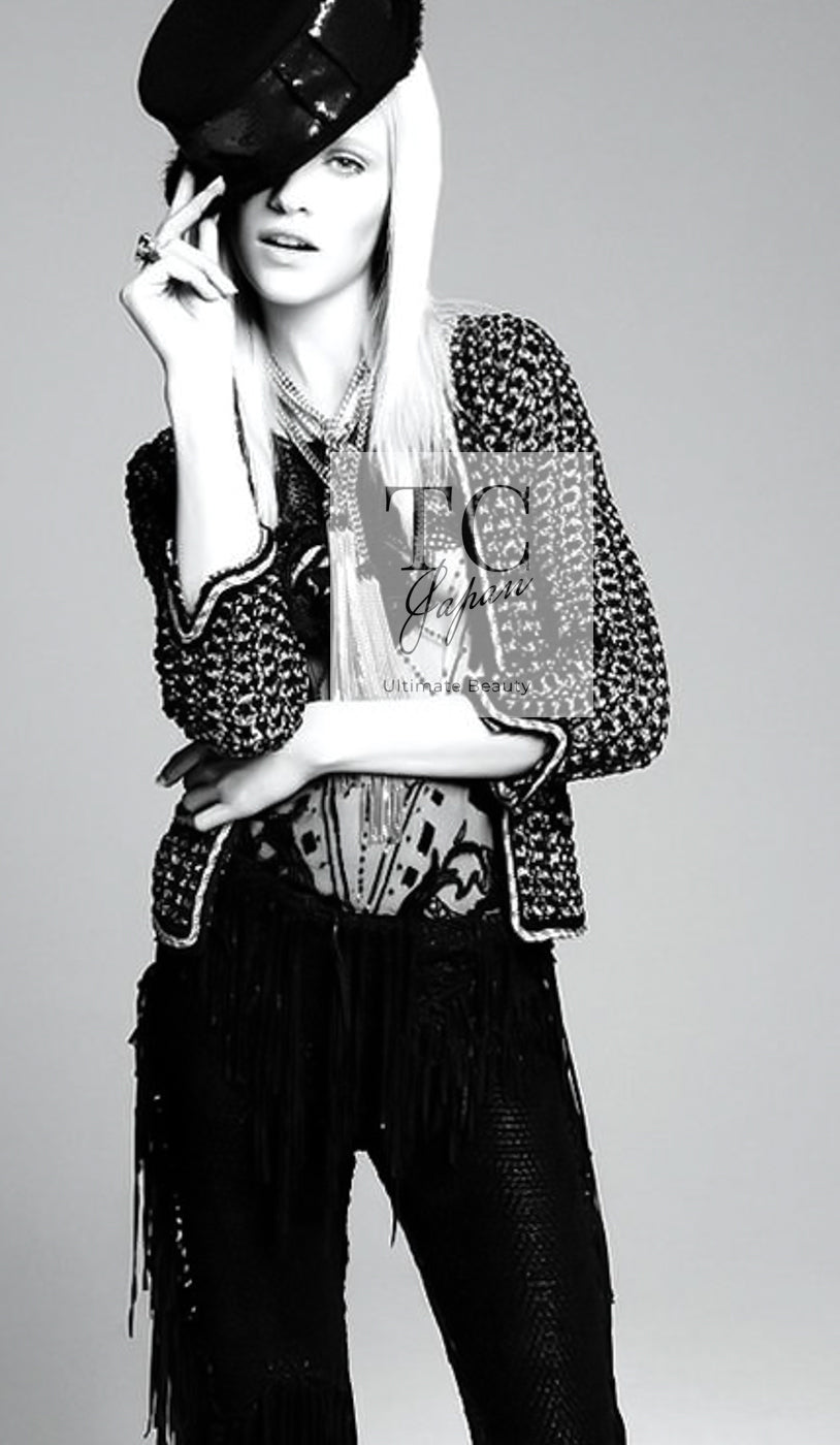 シャネル カーディガン CHANEL ネイビー ブラック チェーン コットン 