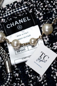 CHANEL 12S Navy Black Chain Cotton Knit Cardigan 36 シャネル ネイビー ブラック チェーン コットン ニット カーディガン 即発