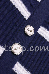 CHANEL 15S Blue Stripe Cashmere Knit Dress Cardigan 38 シャネル ブルー ストライプ カシミア 100% ニット ワンピース カーディガン 即発