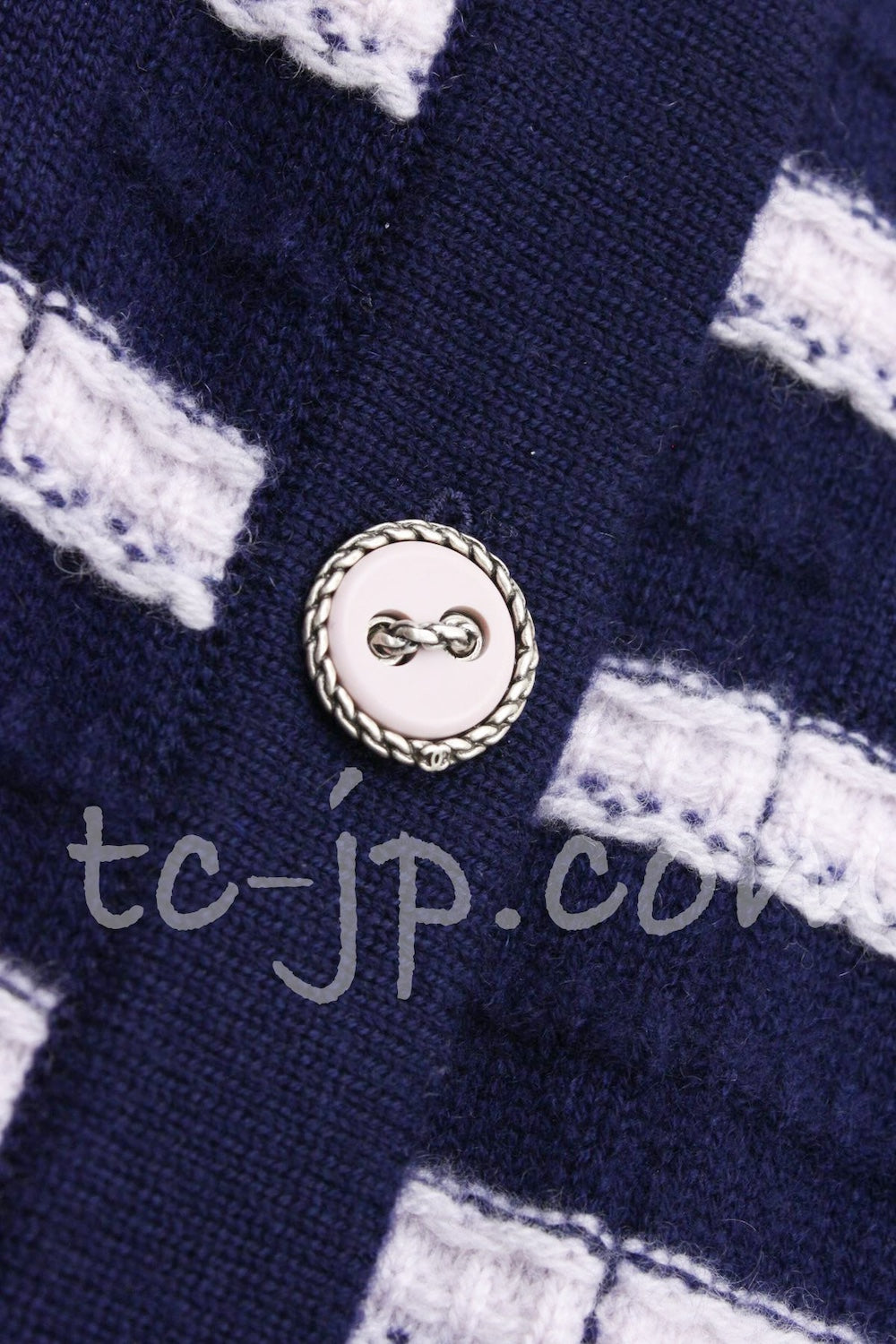 CHANEL 15S Blue Stripe Cashmere Knit Dress Cardigan 38 シャネル ブルー ストライプ カシミア 100% ニット ワンピース カーディガン 即発