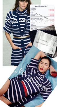 CHANEL 15S Blue Stripe Cashmere Knit Dress Cardigan 38 シャネル ブルー ストライプ カシミア 100% ニット ワンピース カーディガン 即発