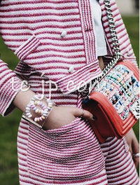 CHANEL 15S Red White Stripe Knit Cardigan 36 38 シャネル レッド ホワイト ストライプ ニット カーディガン 即発