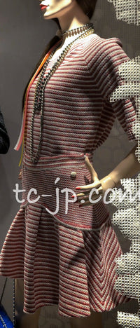 CHANEL 15S Red White Stripe Knit Cardigan 36 38 シャネル レッド ホワイト ストライプ ニット カーディガン 即発