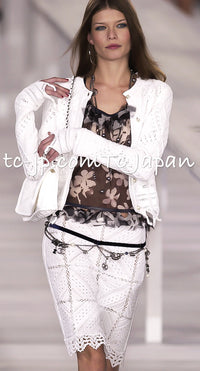 CHANEL 04S Red Crochet Frilled Knit Cardigan 34 シャネル レッド クロシェ フリル ニット カーディガン 即発