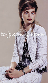 CHANEL 04S Red Crochet Frilled Knit Cardigan 34 シャネル レッド クロシェ フリル ニット カーディガン 即発