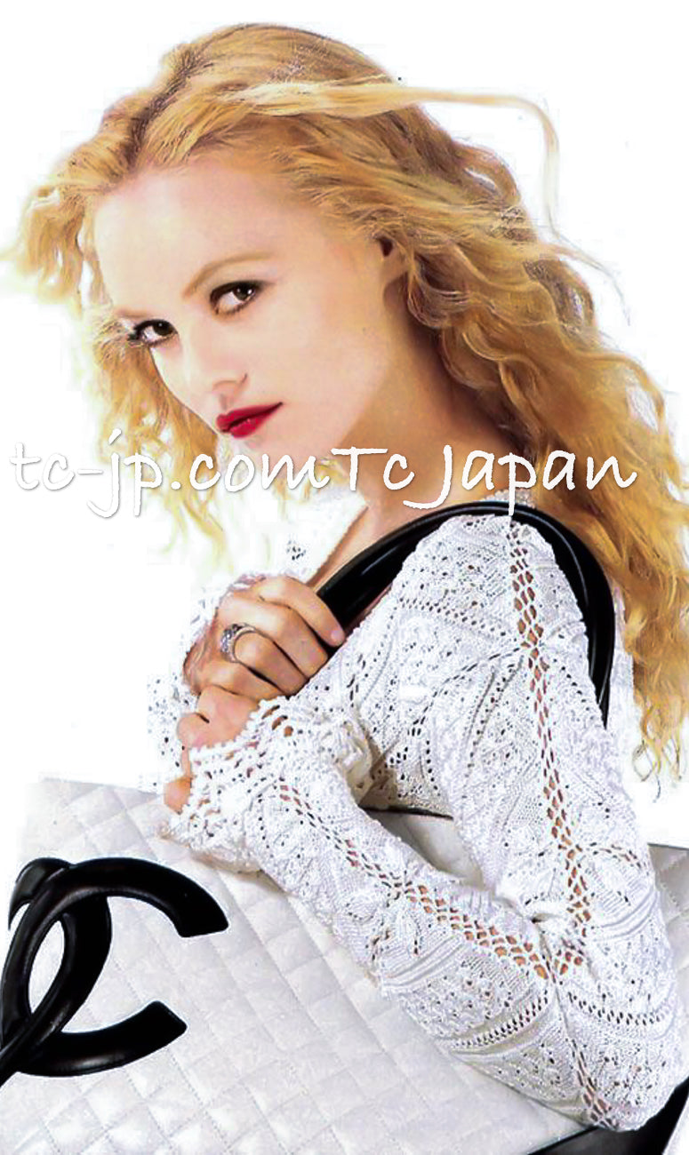 CHANEL 04S Red Crochet Frilled Knit Cardigan 34 シャネル レッド クロシェ フリル ニット カーディガン 即発