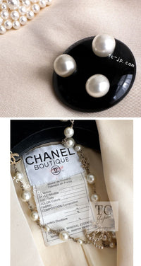 CHANEL 90S Vintage Ivory Cream Pearl Pocket Silk Skirt Jacket Suit 38 シャネル ヴィンテージ アイボリー クリーム パールいっぱい シルク スカート ジャケット スーツ 即発