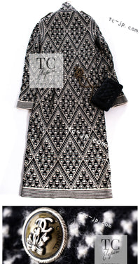 CHANEL 04PF Ivory Black Wool Cashmere Knit Long Cardigan Coat 38 シャネル アイボリー ブラック ウール カシミヤ ニット ロング カーディガン コート 即発