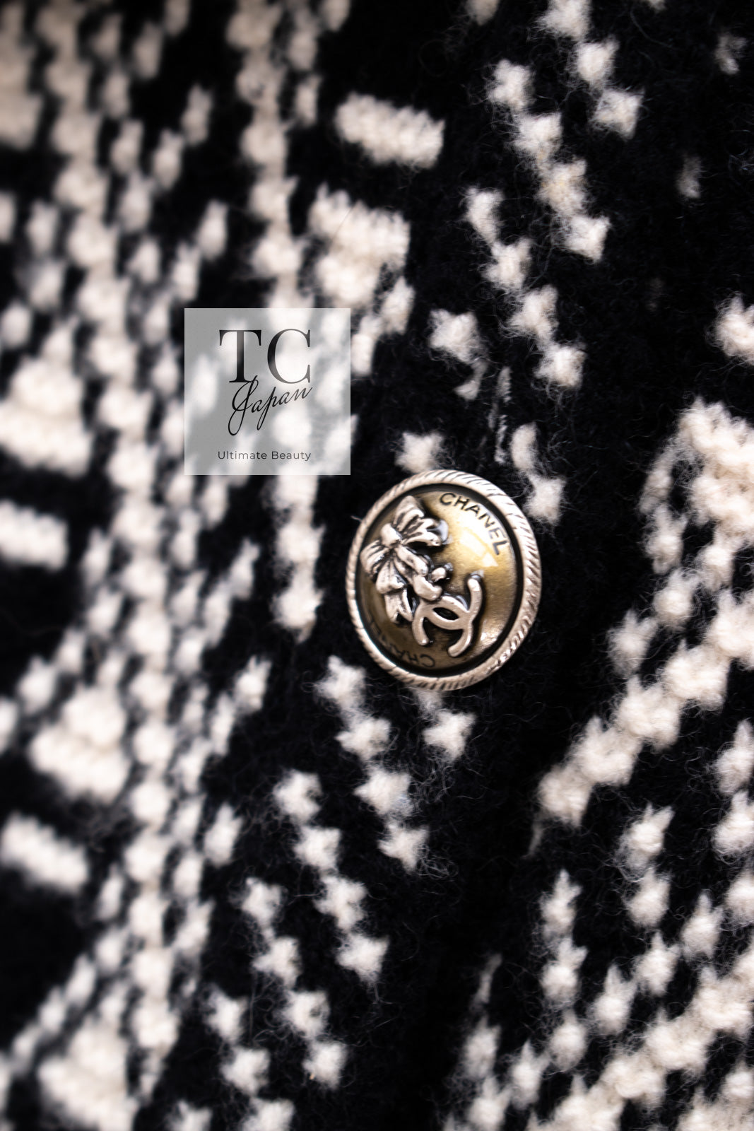 CHANEL 04PF Ivory Black Wool Cashmere Knit Long Cardigan Coat 38 シャネル アイボリー ブラック ウール カシミヤ ニット ロング カーディガン コート 即発