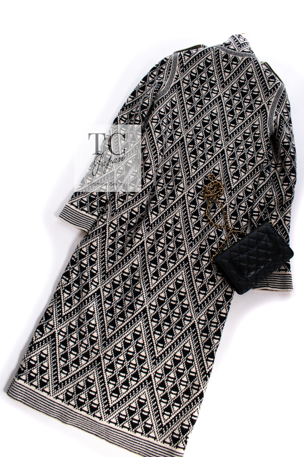 CHANEL 04PF Ivory Black Wool Cashmere Knit Long Cardigan Coat 38 シャネル アイボリー ブラック ウール カシミヤ ニット ロング カーディガン コート 即発