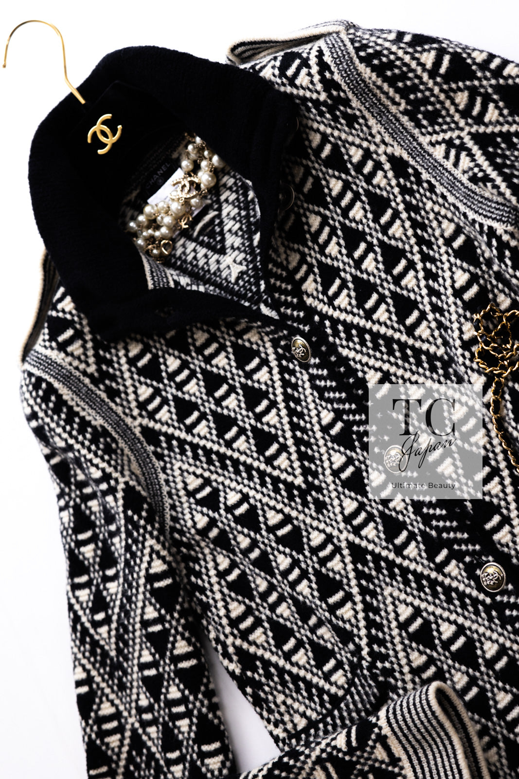 CHANEL 04PF Ivory Black Wool Cashmere Knit Long Cardigan Coat 38 シャネル アイボリー ブラック ウール カシミヤ ニット ロング カーディガン コート 即発
